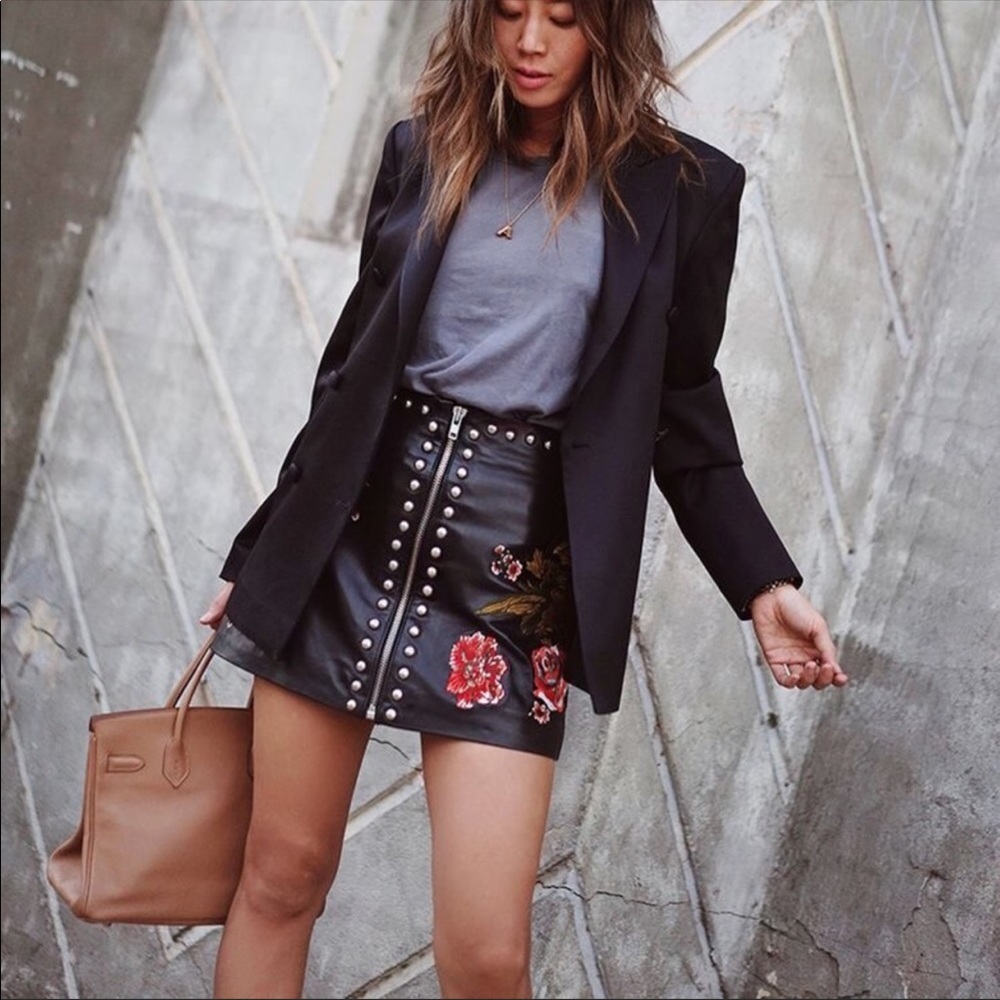 Embroidered Faux-Leather Skirt - Picture 3 of 5